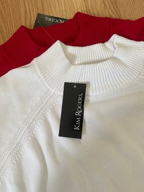 NWT Kim Rogers Bundle Knit Turtleneck Loose Fit Red & White Sweater Tops Size XL